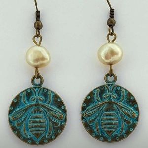 NWT “Honeybee” Brass Patina/  Pearl Earrings